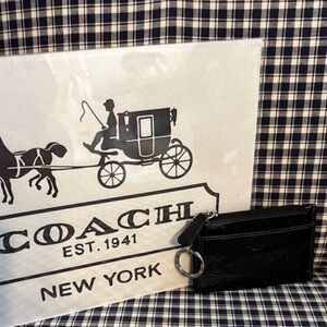 Coach Black Leather Card Wallet with Key Ring
